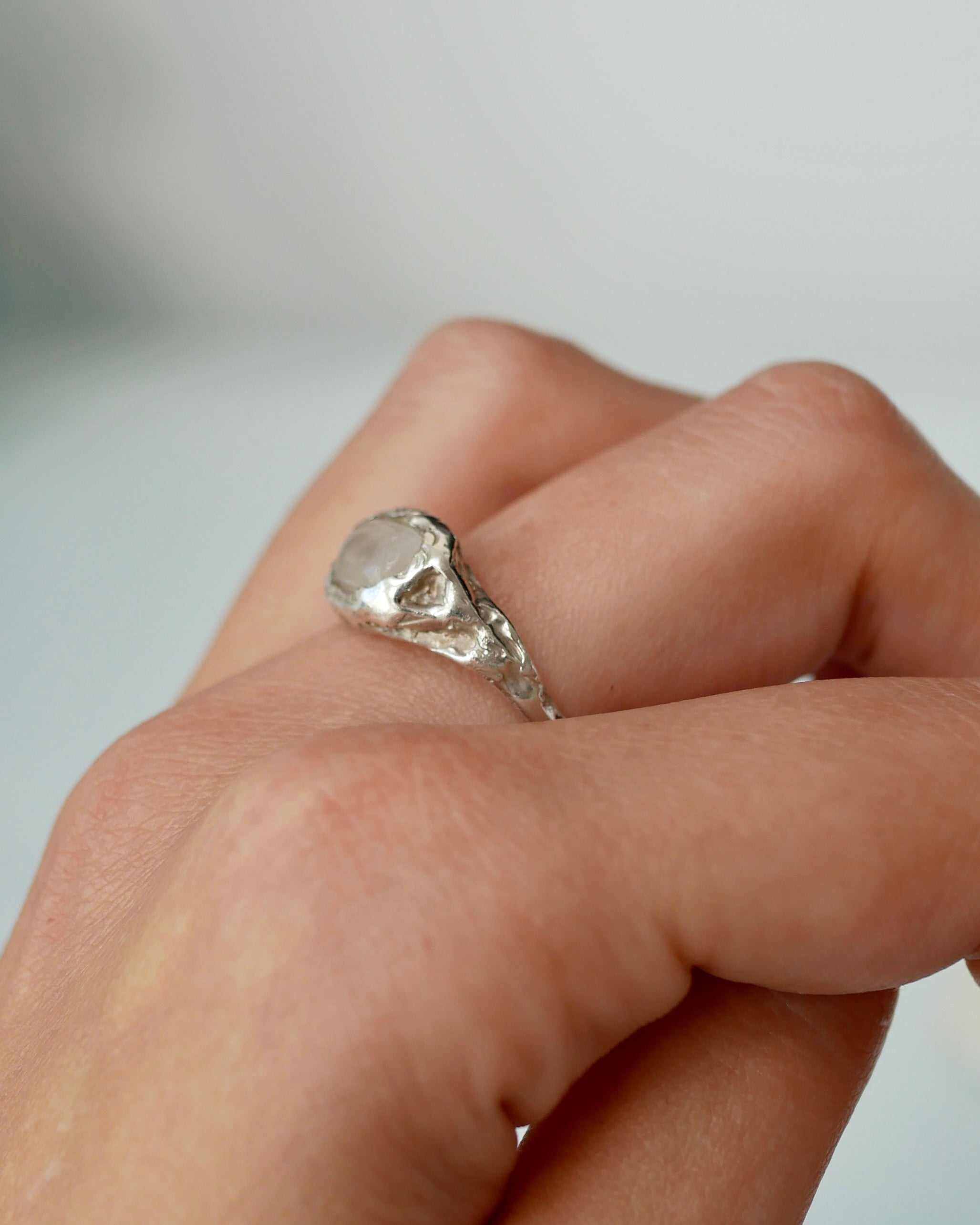 Silver clear quartz ring