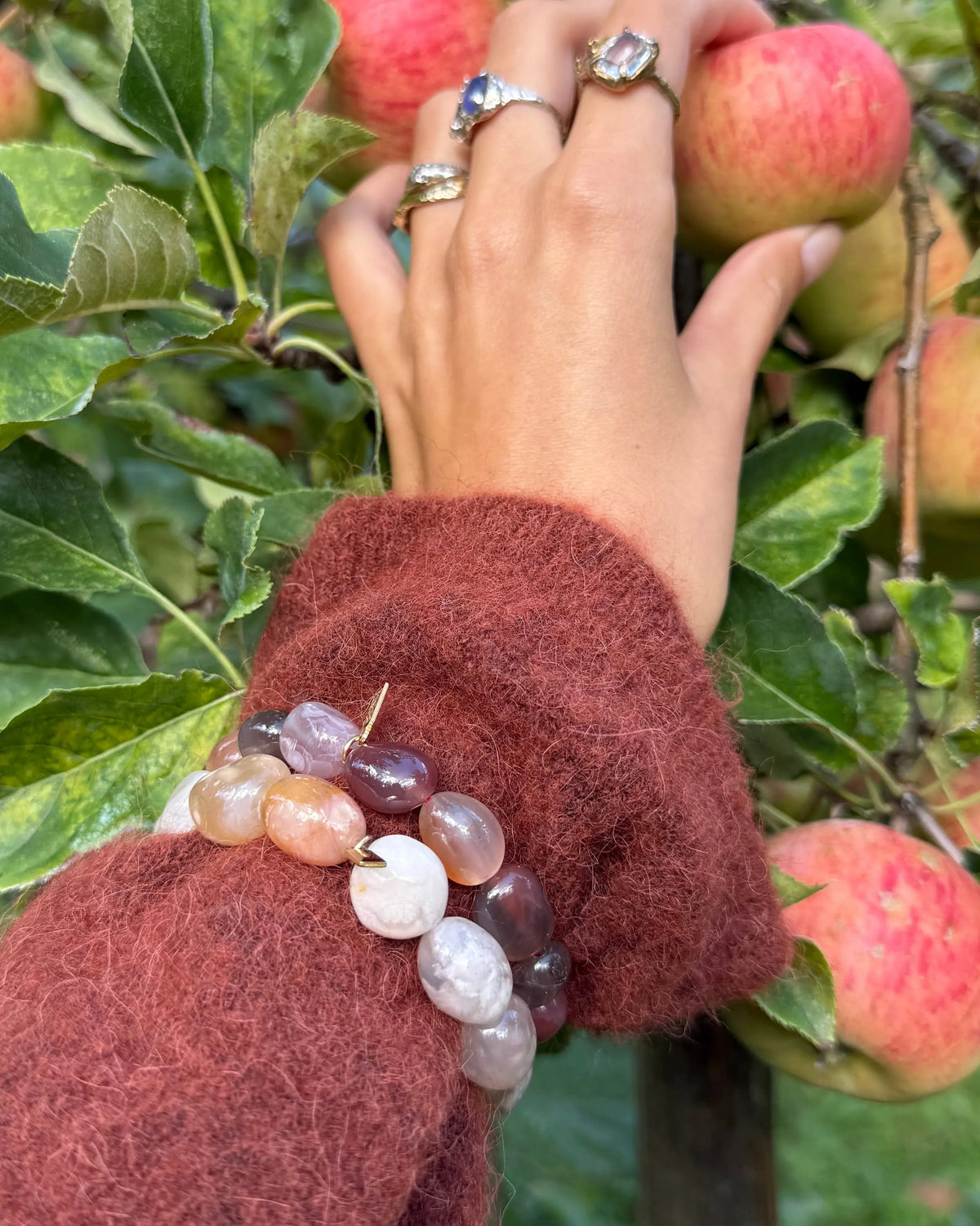 Chunky Flower Agate Bracelet with Natural Stones