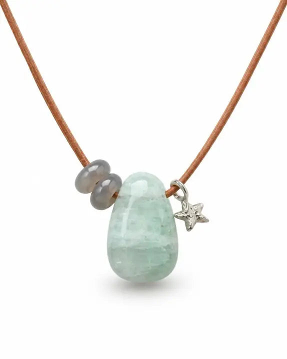 Leather Cord Necklace Statement Necklace Calcite 2 Silver