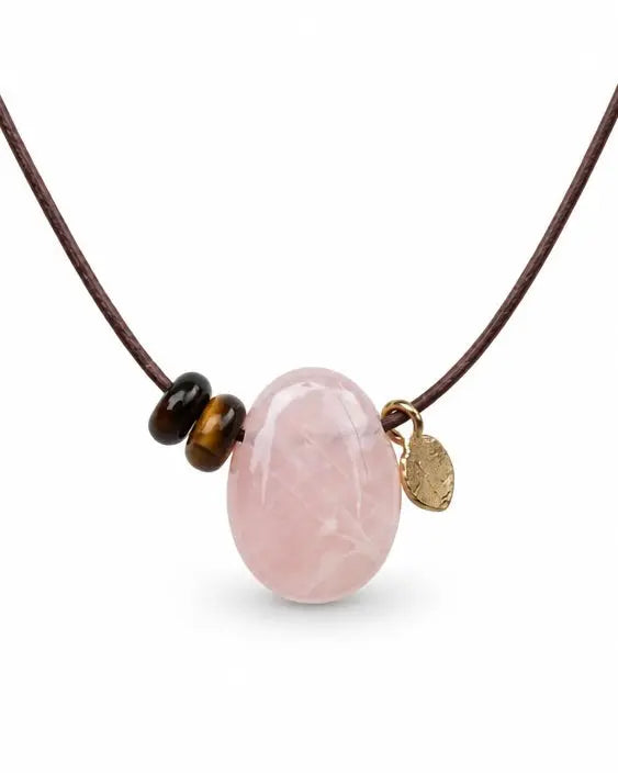 Rose Quartz Pendant Necklace Statement 45 cm