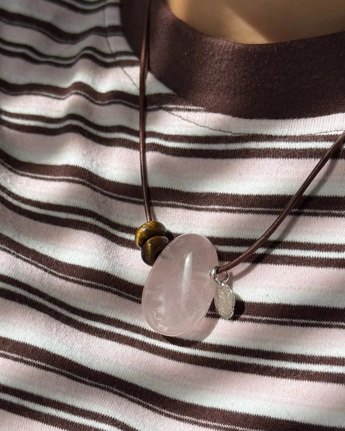 Rose Quartz Pendant Necklace Statement 45 cm