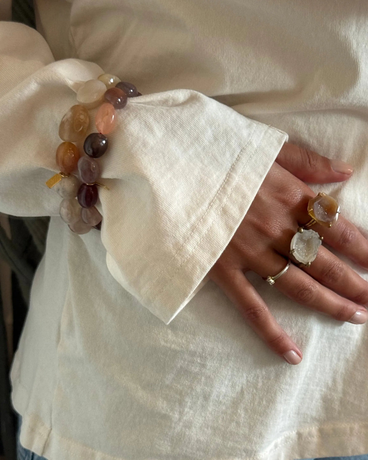 Chunky Flower Agate Bracelet with Natural Stones