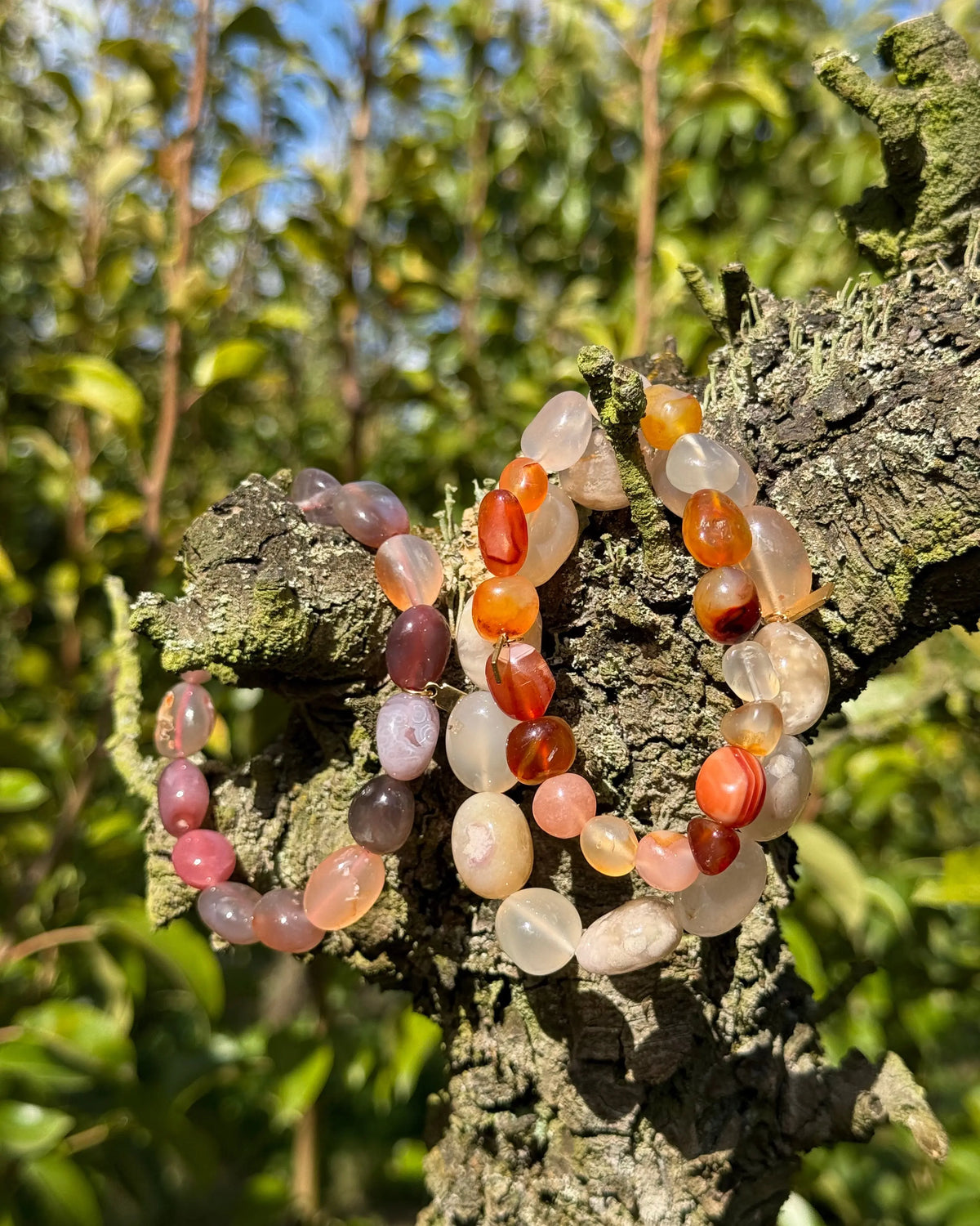 Chunky Carnelian Beaded Bracelet with Natural Stones