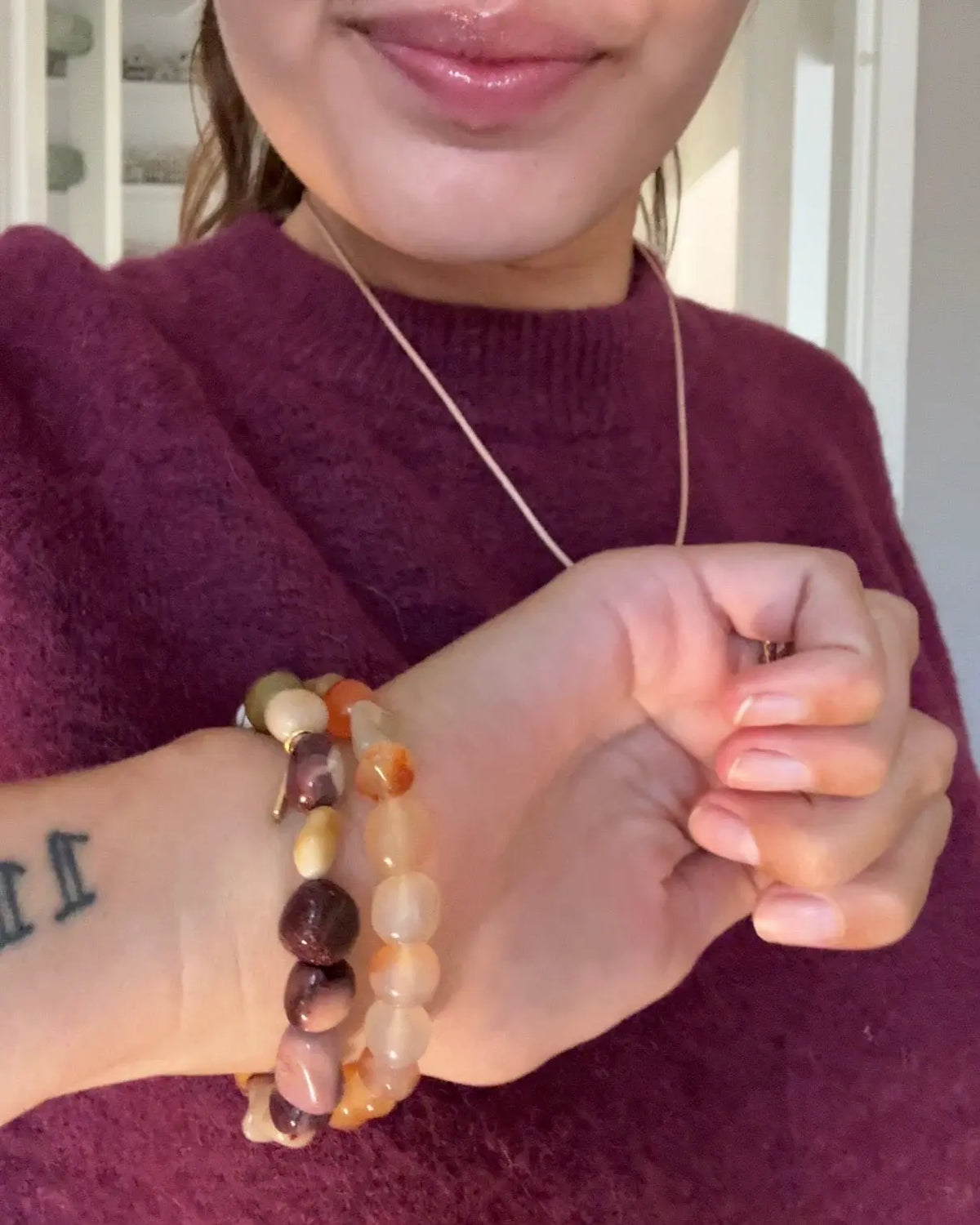 Chunky Carnelian Beaded Bracelet with Natural Stones