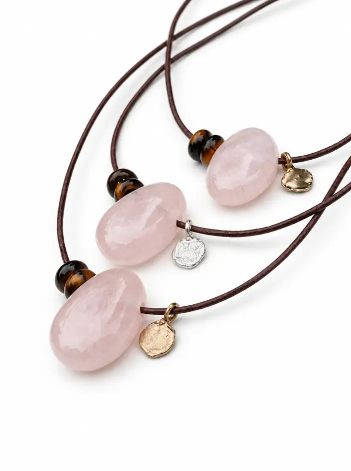 Rose Quartz Pendant Necklace Statement Necklace 2 Silver