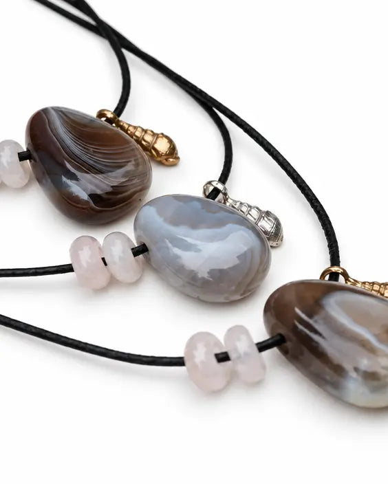 Statement necklace Agate 3 silver