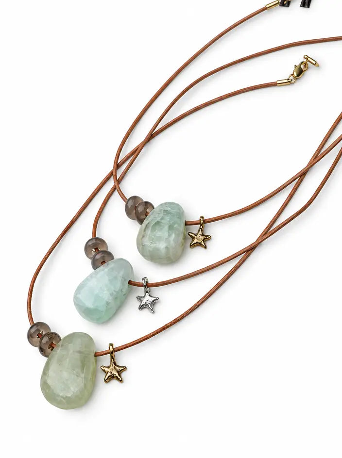 Leather Cord Necklace Statement Necklace Calcite 2 Silver